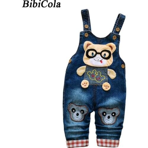 BibiCola Baby Pants Spring Autumn Kids Boys Girls Overalls Pants Children Boys Jeans Bib Pants Cartoon Denim Jumpsuit Trousers