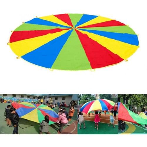1.8M Children Play Rainbow Umbrella Parachute Toy Outdoor Play Parachute Teamwork Game Jump-sack Ballut Development Toys