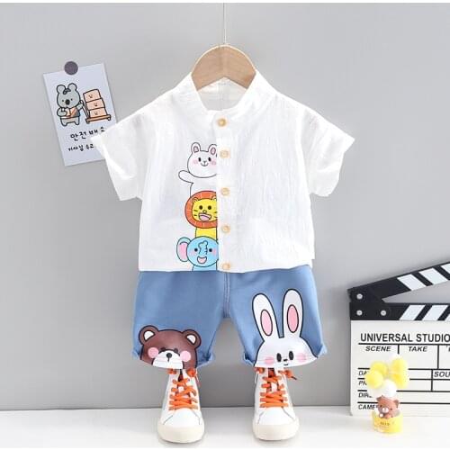Summer Print Childrens Clothing Cartoon Casual Shirt + Jeans Kids Clothing Sets 2 Pcs Baby Boys Toddler Clothes Boys Sets 1-4 Y