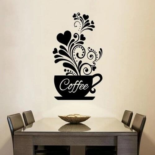 Creative DIY Wall Art Decal Home Decoration Fashion Coffee Flower Wall Sticker Living Room Vinyl Decor Self-adhesive Wallpaper