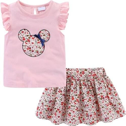 Melario Cute Girls Clothes Sets Floral 2Pcs Cartoon Kids Ruffle Sleeve Tank Top and Skirt Outfits for Girl Clothing Toddler Suit