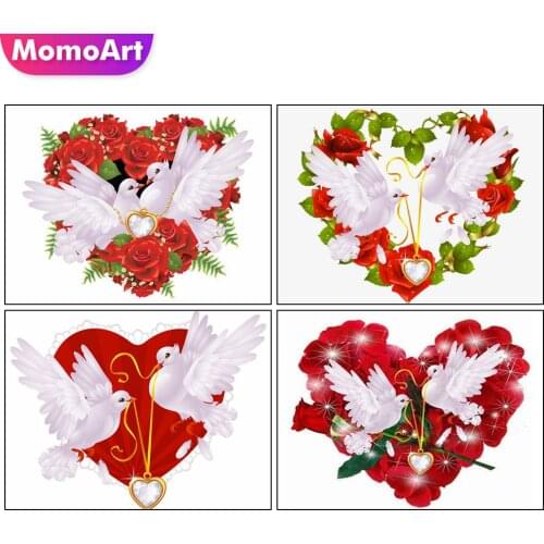 MomoArt Diamond Painting Pigeon Cross Stitch Kit 5D DIY Diamond Embroidery Animal Cross Stitch Rose Wedding Gift Home Decoration