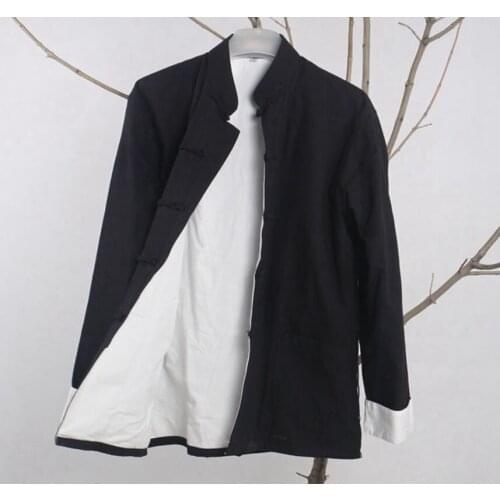 100% Cotton 4XL Solid Mens Casual Reversible 3XL Shirts Autumn Winter Kung Fu Two Side Tops Men Long Sleeve Wu Shu Jacket Coat