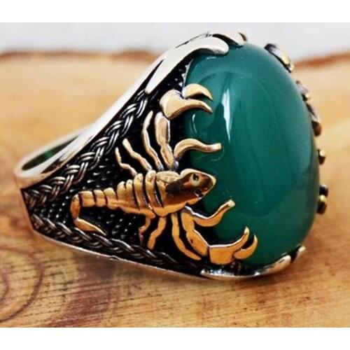 Retro Scorpion Mens Ring Ancient Silver Color Golden Animal Inlaid Crystal Male Metal Ring for Party Jewelry Accessories