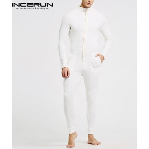 Man Casual Striped Buttons Romper Homewear INCERUN Men Solid Color Cozy Jumpsuit Pajama Leisure Long Sleeve Fitness Onesies 5XL