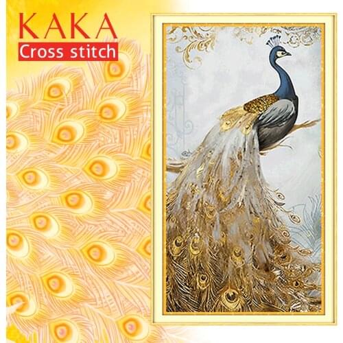 KAKA Cross stitch kits Embroidery needlework sets with printed pattern,11CT canvas,Home Decor for garden House,Animal Peacock