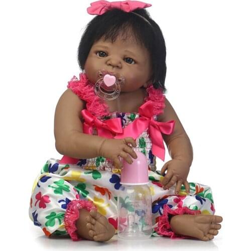Real 57CM Full Body silicone Girl Reborn Babies Doll Bath Toy black skin lol dolls Princess Baby Bonecas Bebes Reborn toddler