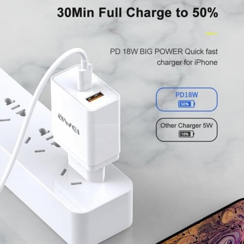 AWEI C-980 Universal PD 18W QC3.0 EU Plug Fast Charging Charger USB Phone Adapter for Android new