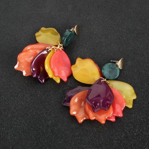 New European Acrylic Petal Floral Flower Dangle Earring Colorful Long Tassel Earrings for Women Mujer Pendientes Moda Jewelry