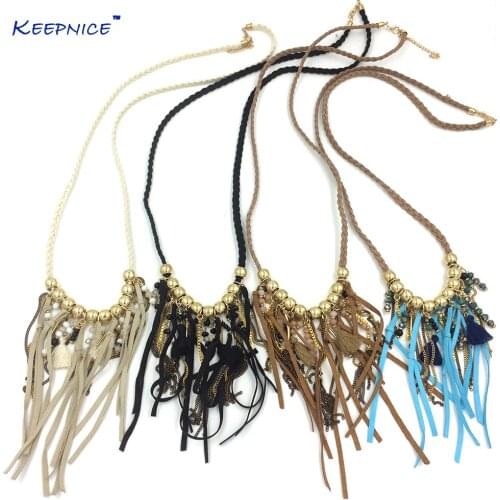 New personalized handmade jewelry supplier leather tassel pendents unique boho Bohemia Taurus pendant long Necklaces