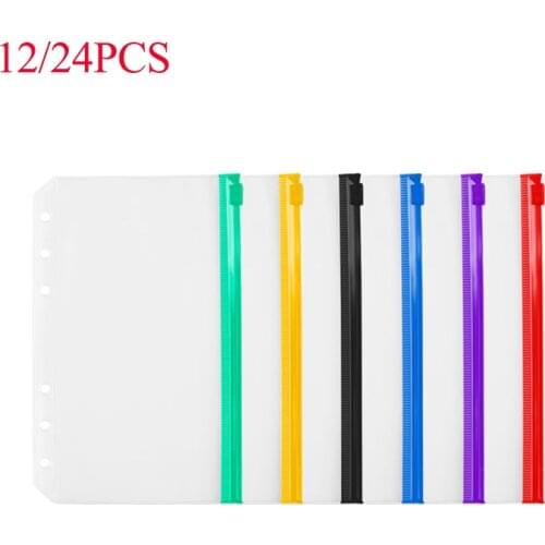 Transparent Loose Leaf Pouch Document File Folder 12/24pcs PVC A5 Binder Zipper Folders for 6-Ring Notebook Binder 21x14.8cm