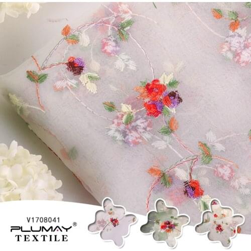 100%Polyester 3d multicolor flower embroidered fibreglass mesh fabric for wedding dress