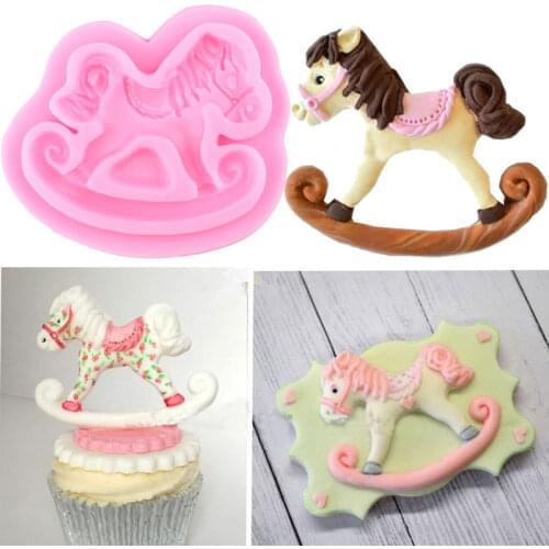 3D Trojan Horse Silicone Molds Baby Birthday Fondant Cake Decorating Tools Chocolate Candy Clay Mould Cake Baking Moulds