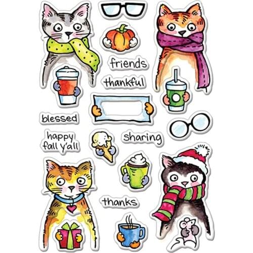 Thankful Kitty Clear Stamps DIY Stencil For Scrapbooking Album Photo Embossing Transparent seal Template Paper Card New