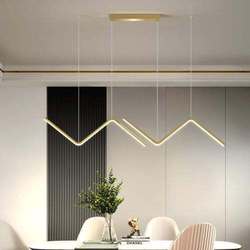 Nordic Simple Art Line LED Geometric Chandelier Restaurant Bar Front Desk Office Decoration Indoor Lighting Hanging Lamp