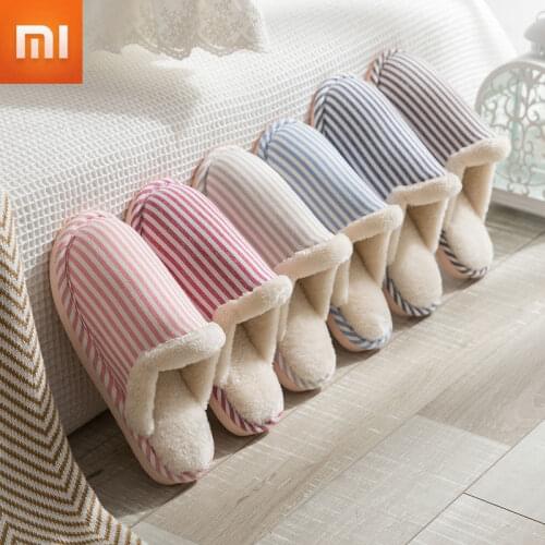 Xiaomi Mijia Non-slip Winter Slippers Home Men Women Warm Floor Shoes Cotton Ladies Indoor Slippers Check Shoes Couple Slipper