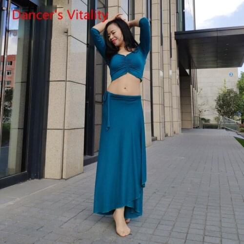 Belly dance training clothes spring summer cotton set performance Oriental long skirt costumes M,L,XL