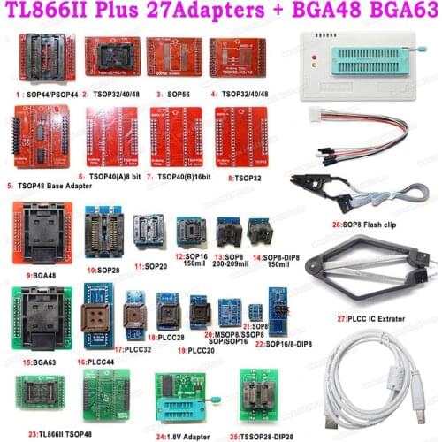 Minipro TL866II PLUS Universal Bios Programmer + 27 Items IC BGA48 BGA63 Adapters Better Than TL866A TL866CS USB Programmer