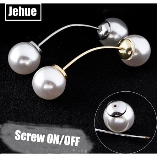 Rotated Straight screw buckle Korea Pearl twisted Pin Brooch buckle shirt collar sweater collar decorated ornament accessories