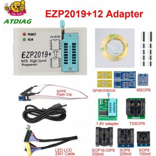 Newest Version EZP2019 High-speed USB SPI Programmer EZP 2019 Support24 25 93 EEPROM 25 Flash BIOS Chip full set with 12 adapter