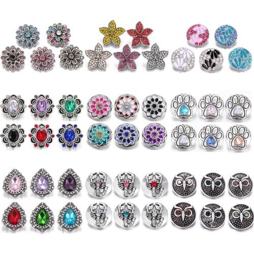 6pcs/lot Wholesale Snap Jewelry Lots Mixed Designs Crystal Metal Round Flower 20mm 18mm Snap Buttons Fit Snap Bracelet Necklace