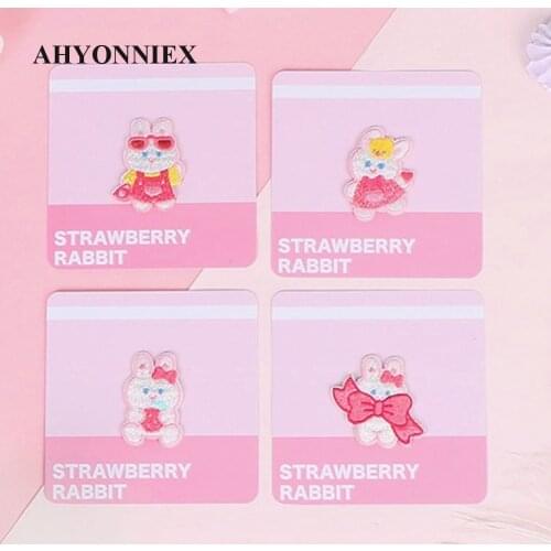 Strawberry Rabbit Embroidery Patches for Girls Bag Iron On Patches for Clothes Small Glue Patch for Kids Clothes Designer