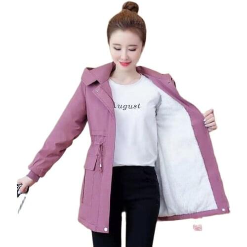 Plus Velvet Thicken Autumn Winter Cotton Clothes Keep Warm Womens Coat Loose Hood Slim Ladies Mid-Length Windbreaker Outerwear