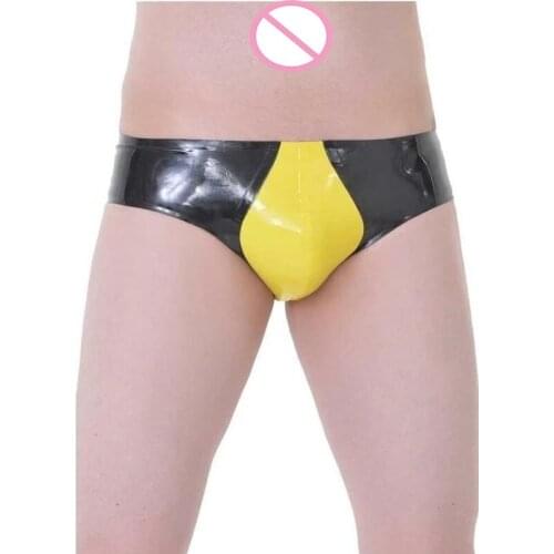 Latex Panties Black with Yellow Male Underwear Rubber Briefs Mens Fetish Underwear