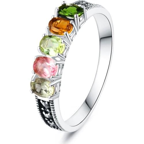 New Fashion Tourmaline Ring For Women Female Girls Geometric Ring 925 Sterling Silver Ring Promise Wedding