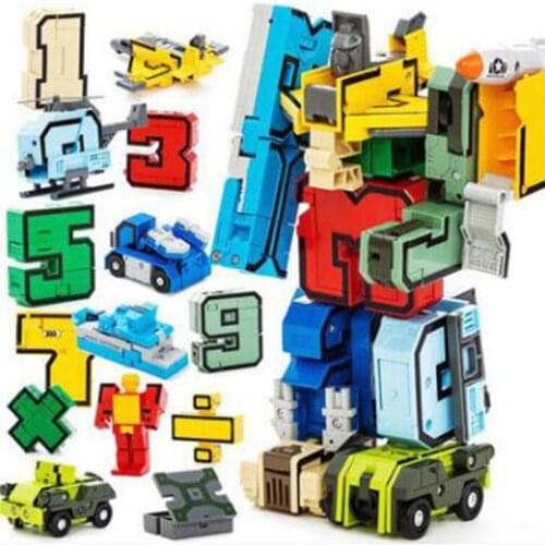 15pcs Creative Transformation Number Robot Blocks Magic Diy Number Educational Robot Action Figures Deformed Digital Robot Toy