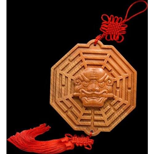 16.5cm Mahogany carved tiger head bite sword beast head gossip mirror evil spirit mirror