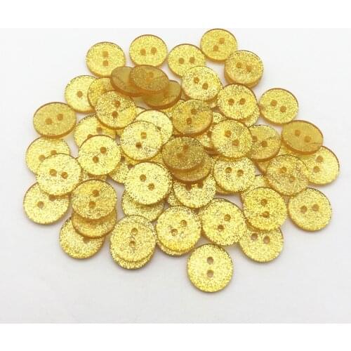 200pcs 15mm Gold Color Glitter Resin Buttons Round Sparkle 2 Holes Sewing Button Embellishments Scrapbooking Cardmaking