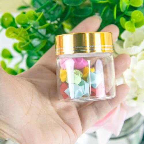 24Pcs 50ml Clear Glass Container Screw Plastic Cap with Golden Tangent Cute Craft Vial Refillable Multipurpose Bottle