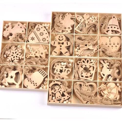 30Pcs Bell/heart/Deer Christmas Wooden Pendants Santa Claus Wood Hanging Ornaments Xmas Tree Party DIY Home Decor Gifts m2704