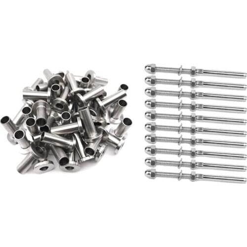 64 Pack Stainless Steel Protector Sleeves & 50 Pcs Handrail Railing Cable Tensioner Threaded Stud End Fitting