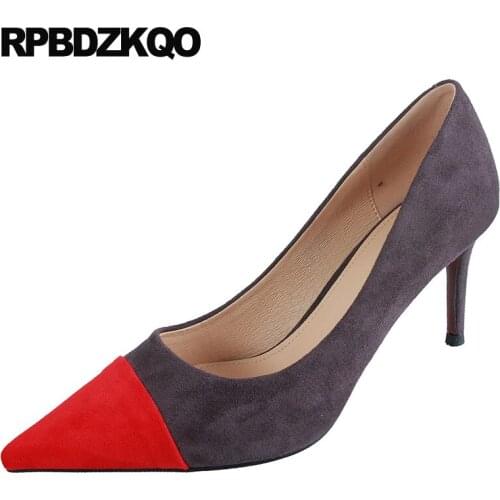 8cm European Designer Shoes Thin High Heels Women Size 4 34 Pointed Toe Stiletto 2019 Pumps Suede Scarpin Multi Colored Ladies
