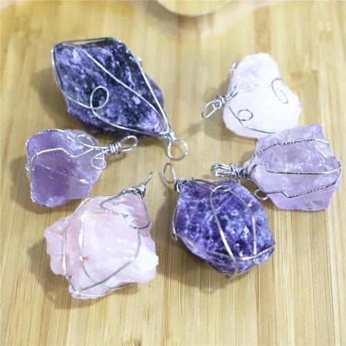 4pcs/lot Wholesale Rose Quartzs Amethysts Irregular Natural Stone Pendants DIY for Necklace or Jewelry Making