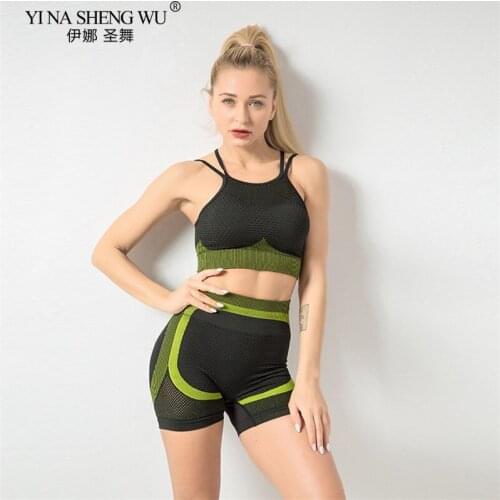 Seamless Gym Set Workout Clothes Women Bra Fitness Shorts Yoga Set Sports Wear Gym Clothing 2Pcs Yoga Sport Suit Sportswear New