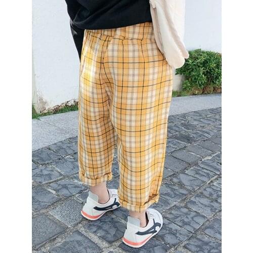 Korean Style Kids Pants Boys and Girls Trousers Cotton Plaid Wid Leg Pants Loose Casual Pants Clothes Spodnie