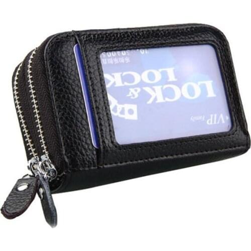 Unisex Card Holder Genuine Leather ID Credit Card Holder Case Mini Wallet Double Layer Zipper Coin Purse Pouch High Quality