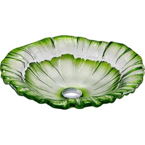 Art Tempered Glass Wash Basin Flower-shaped Personalized Wash Basin Pastoral Style Hotel Bathroom Washbasin Above Counter Basin