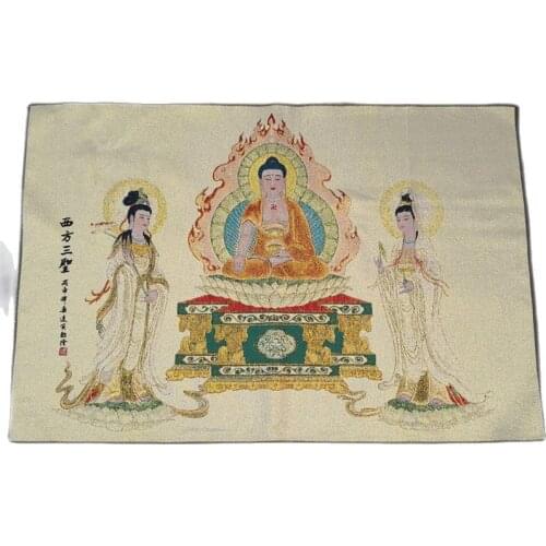 China old Tibet silk Thangka like hanging painting fengshui three saints of the West
