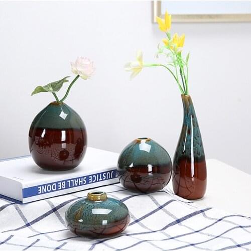 Retro Classical Double Color Mini Ceramic Vase Creative Hydroponics Flower Pot Home Table Living Room Decoration Accessories