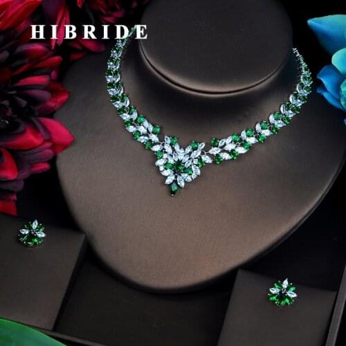 HIBRIDE Hot Elegent Parure Bijoux Femme Shiny Green Cubic Jewellery Sets Necklace& Earrings Set Stage Party Pagement Gifts N-477