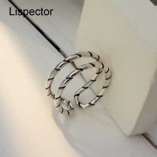Lispector 925 Sterling Silver Korean Retro Double Layers Twisted Rings for Women Men Minimalist Vintage Ring Female Jewelry