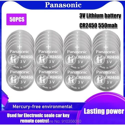 50pcs Panasonic 3V CR2450 Lithium Batteries Replacement DL2450 BR2450 LM2450 5029LC KCR2450 Coin Cells Button Battery