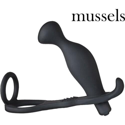 Mussels 10 speed vibration Men Dual Rings Masturbator Vibrator Butt Plug Penis Ring Cage Prostate Massage