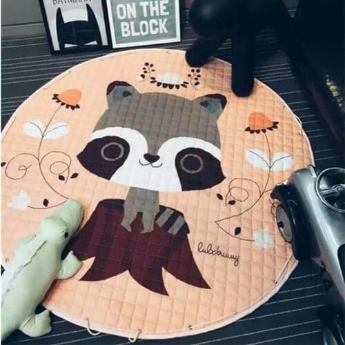 Cute Animal Baby Play Mat Kids Round Toys Rugs Cotton Childrens Toys Storage Bags Anti-slip Infant Bebe Floor Carpet Game Mats