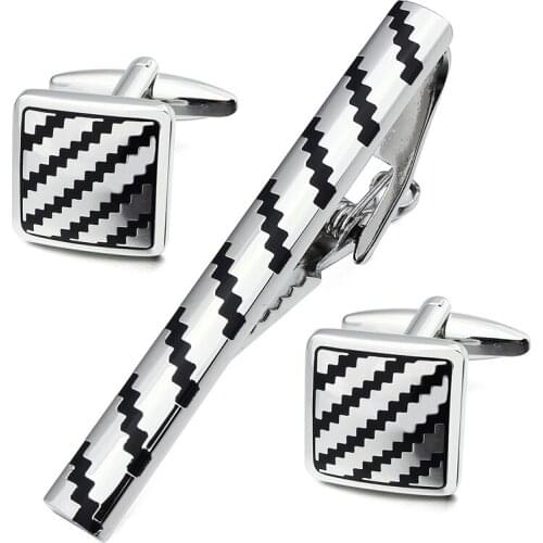 Fashion Square Cuff links and Tie Clip Set for Father of Bride Cuff links Formal Tie Clip with Box