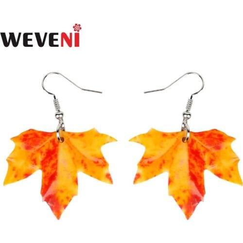 WEVENI Acrylic Trendy New Maple Leaf Earrings Long Dangle Drop Fashion Natural Plant Jewelry For Women Girls Ladies Female Gift